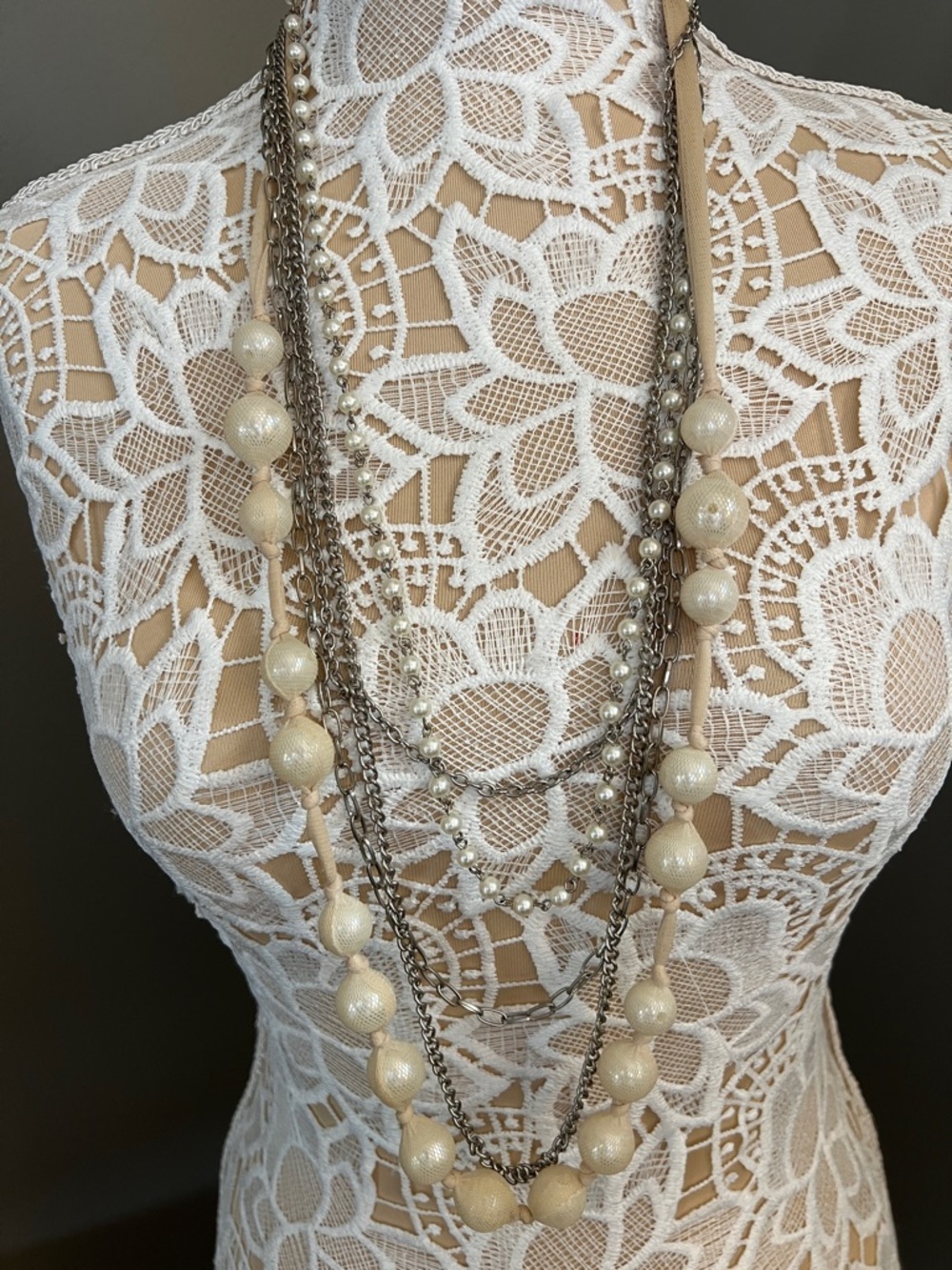Layered Ivory Beaded Statement Necklace with extender